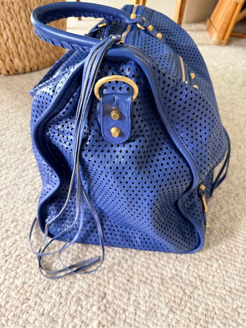 Balenciaga 2013 Blue Cross Perforated Lambskin Motorcycle City Bag (large) - Picture 6 of 17